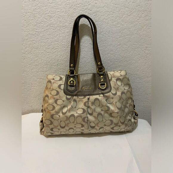 Coach Ashley Signature Handbag Purse Sateen Bag 3-Color Metallic B1271-F20263 - Picture 1 of 14
